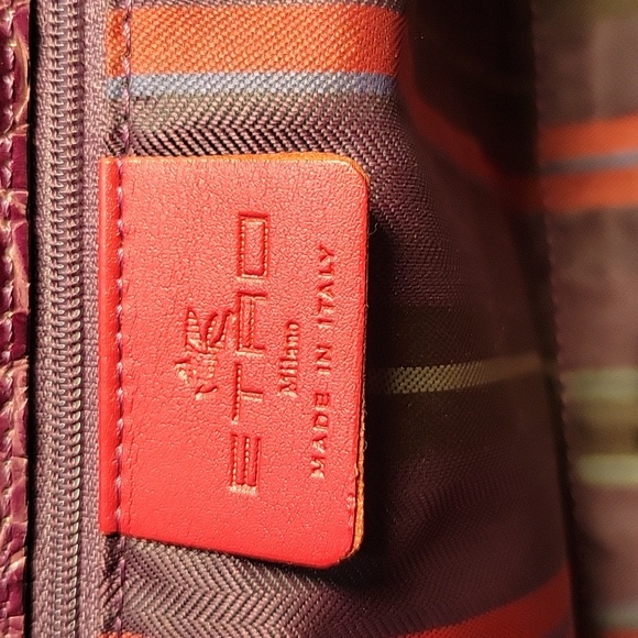 Etro Milano Embossed Leather Satchel Bag • Croc & Paisley Pattern •Made in Italy - Picture 12 of 13